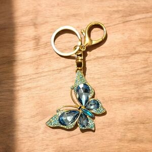 Elegant Gold and Blue Butterfly Bag Charm Keychain